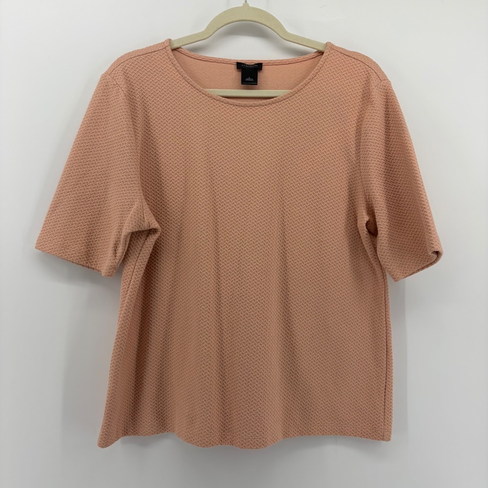 Ann‎ Taylor Factory Textured Knit Top Peach Pink Short Sleeve Women's Size L